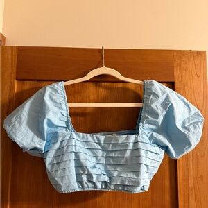Altar'd State Sky Blue Puff Sleeve Crop Top